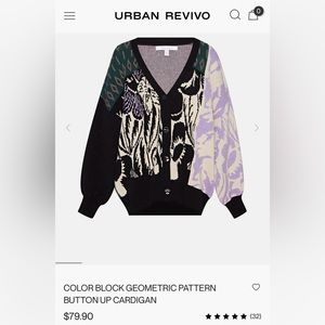 COLOR BLOCK GEOMETRIC PATTERN BUTTON UP CARDIGAN URBAN REVIVO SMALL